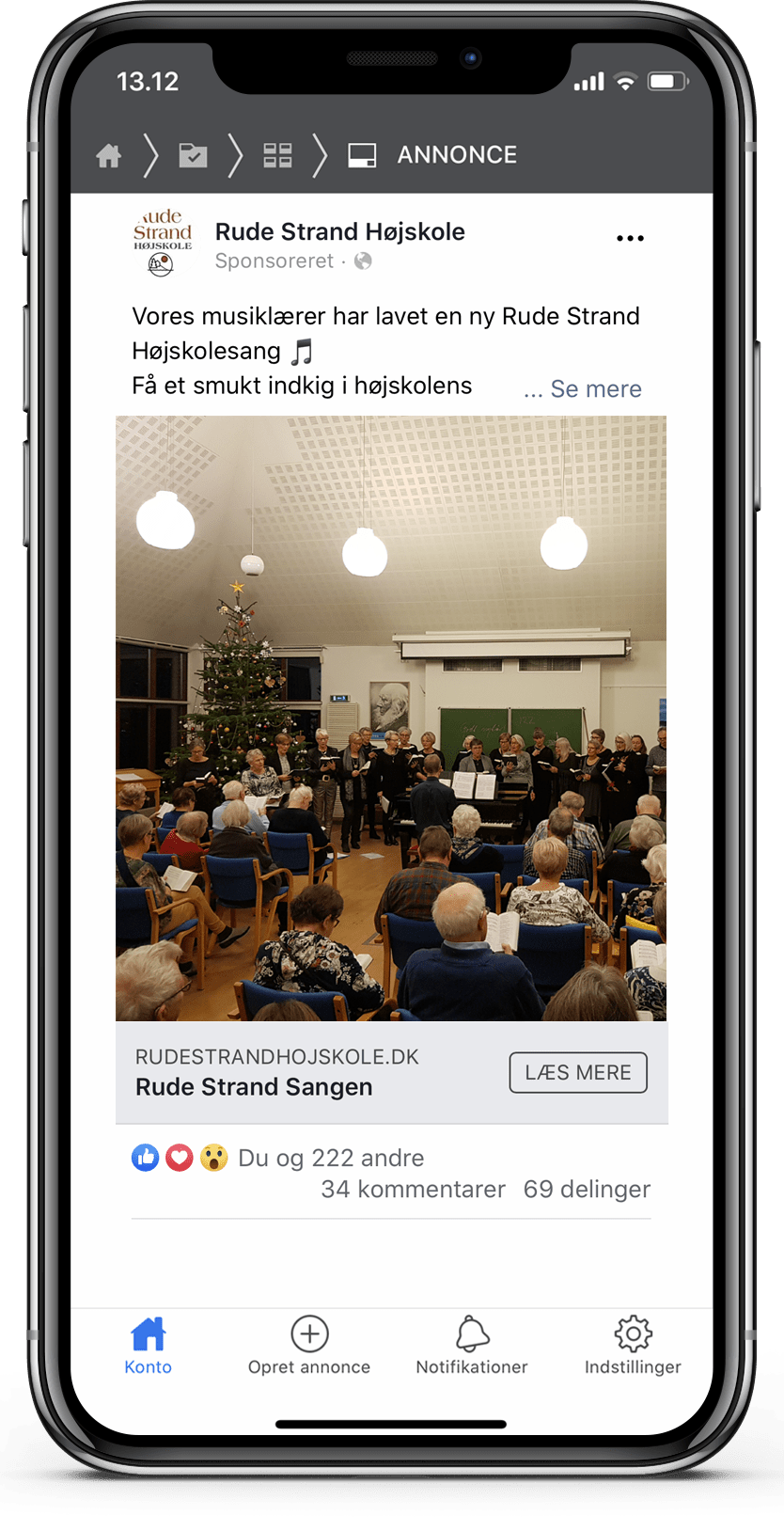 Facebook annoncering for Rude Strand Højskole
